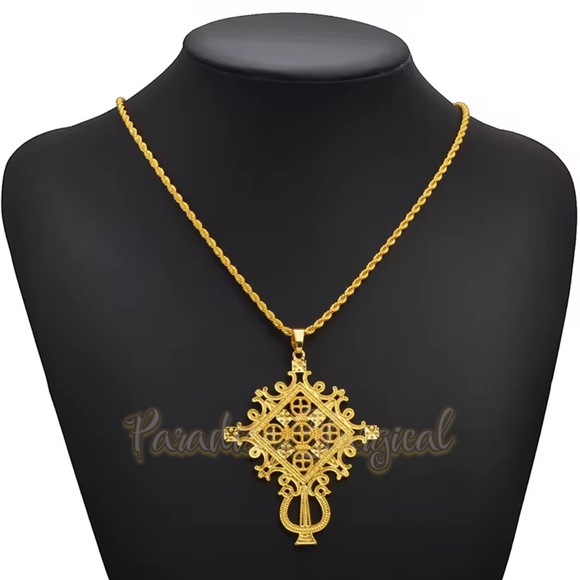 Ethiopian Cross Pendant Golden Christian African Orthodox Catholic M/F Jewelry - Picture 11 of 11
